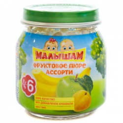 Пюре Фрутоняня Малышам фруктовое ассорти яблоко абрикос банан без сахара с 6 мес 100 г